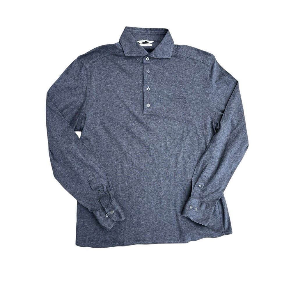 Suitsupply Polo Shirt Mens 42/16.5 Extra Slim‎ Gray Long sleeve Egyptian Cotton